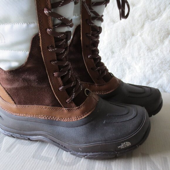 The North Face Shellista Lace Tall Winter Boots Faux Fur Top Brown & White 8 M - Picture 5 of 16